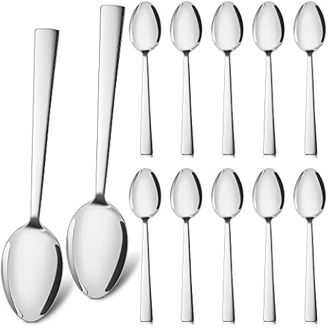 Löffel 12er Set, HaWare Edelstahl Suppenlöffel Esslöffel Set, Elegantes & Modernes Menülöffel Tafellöffel Set für Zuhause / Restaurant / Party, Hochglanzpoliert & Spülmaschinenfest - 19.5cm Cover
