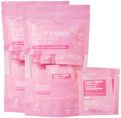 Air Jungles Pink Micellar Makeup Remover Wipes 50 Ct, Individually Wrapped