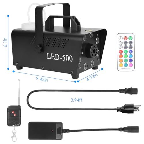 Máquina de humo 500W con LEDs y control remoto miniatura 4