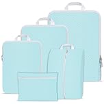 Compression Packing Cubes for Suitcases,Suitcase Organiser Bags,Travel Packing Cubes Compression Set for Backpack,Packing Organisers,Waterproof Travel Organiser Packing Bags (Blue, 5 Pack)