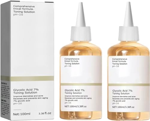 Glycolic Acid 7% Toning Solution, 100ml Hydrating Toner, Hautpflege Glykolsäure Toner, Peeling, Unreinheiten, Akne, Feuchtigkeit Spenden und Stärken Hau (2 Stück)