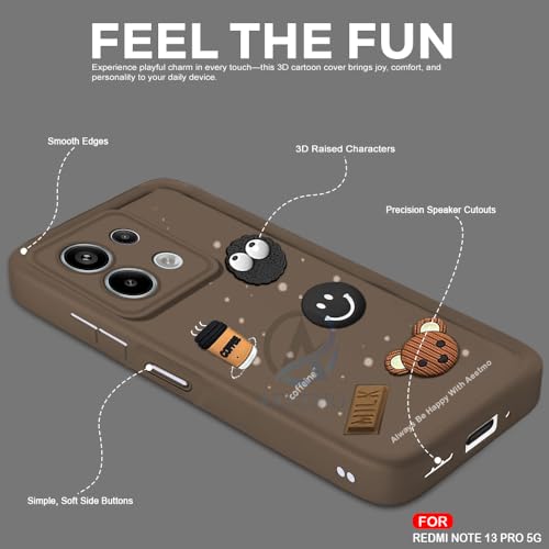 Image of AESTMO Back Case Cover for Redmi Note 13 Pro 5G Cover | Cute Fun Cartoon 3D Ball | Coffee Silicone Case | Full Body Protection | Camera Protection Back Cover for Redmi Note 13 Pro 5G (Brown)