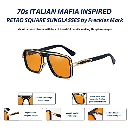 Image of Freckles Mark Trendy Retro Sunglasses for Men Women Stark Vintage Shades 70s Italian Fashion Square Metal Glasses