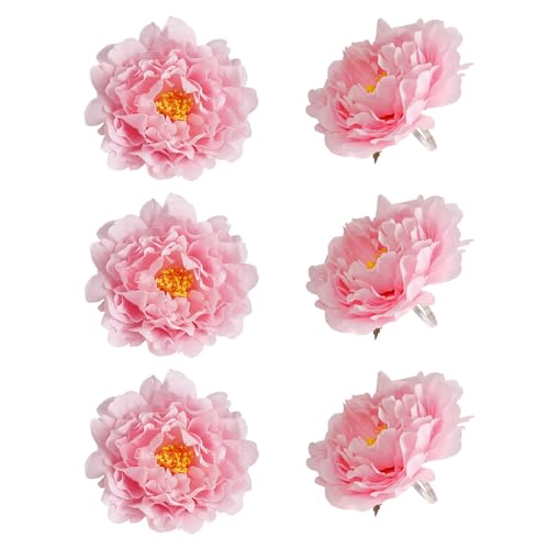 Handmade Pink Flower Napkin Rings Set of 6, Faux Peony Napkin Rings, Flower Napkin Holder for Table Decoration, Wedding, Mother, Thanksgiving Day, Dinner Setting