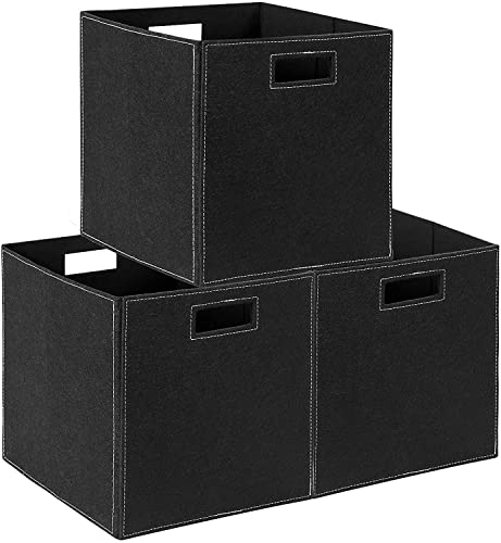 Lauatiiu Aufbewahrungsbox Filz, Faltbare 3er Set , Stoffboxen in Würfelform, Büro Spielzimmer Kinderzimmer Schlafzimmer Aufbewahrungskiste 30 x 30 x 30 cm(dunkelgrau) Cover