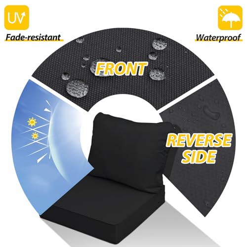Image of AAAAAcessories Outdoor Deep Seat Cushions, Waterproof, Fade-Resistant Patio Furniture Replacement Cushions, Set of 2, 24 inch x 24 inch x 5 inch, Black
