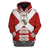 Historical Hoodie Revolutionary War Uniform Costume 3D Printed Army Jacket Halloween Costume (Large, British Army Redcoats)