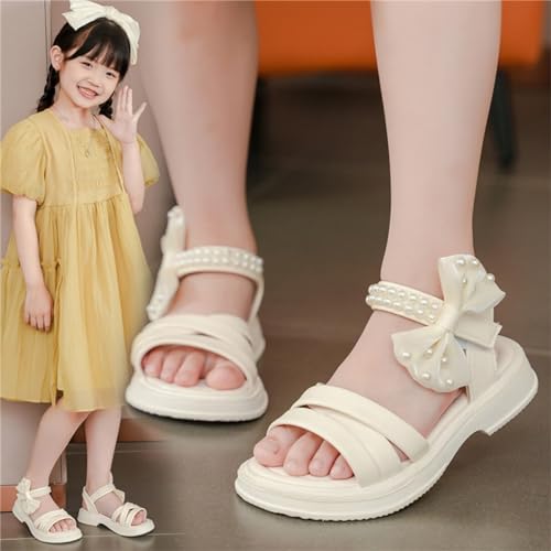 Kids Girls Open Toe Thick Soled Pearl Sandals Bowknot Beach Casual Soft Anti Slip High Top Princess Dress Shoes3