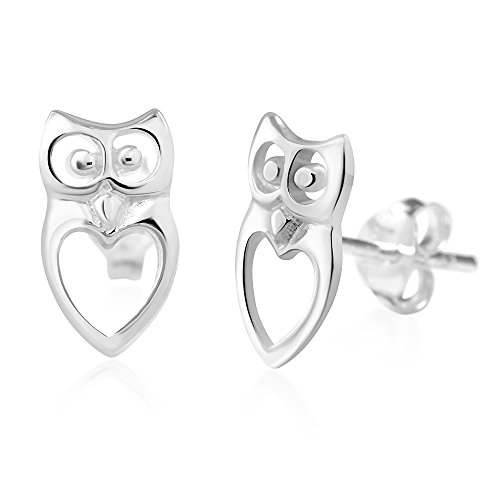925 Sterling Silver Cut Open Owl Heart Love Post Stud Earrings