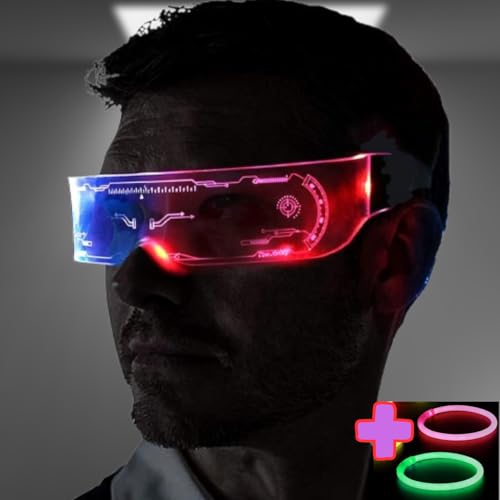 gafas led fiesta incluye 2 pulseras fluorescentes Gafas led luminosas para Fiesta Electrónicas gafas futuristas Carnaval gafas año nuevo Festival Cumpleaños Conciertos luminosas para fiestas