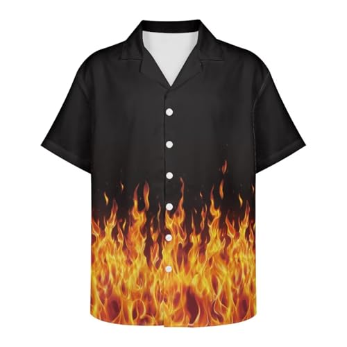 Srengjodk Fire Print Clothes2025 Mens Hawaiian Shirts Short Sleeve Lightweight Guy Fieri Shirt for Party,Festival,Resort Fire Black 4X-Large