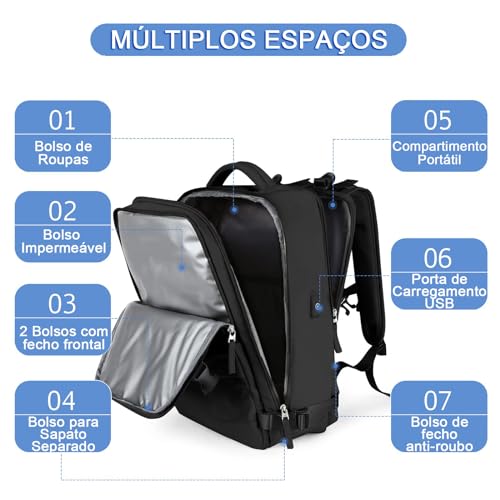 Mochila De Viagem Grande Impermeável, Com Porta Usb, Compartimento Para Sapatos, Bolsa Para Objetos