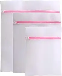 Conjunto De 3 Sacos Para Máquina De Lavar Roupas Delicadas Kit Com 3 Saquinhos Lingerie Lavanderia Lavagem Tamanhos P/M/G Com Zíper Resistente