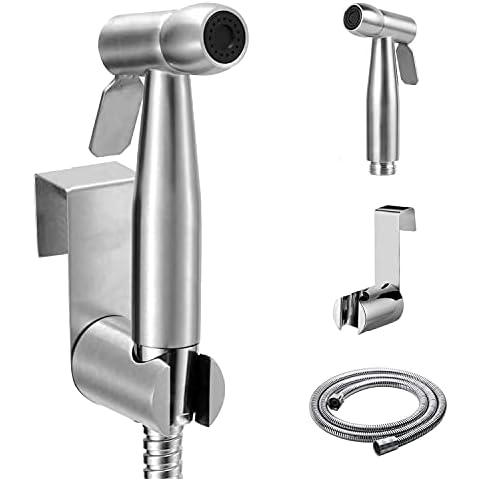 Handheld Bidet Sprayer Kit, Stainless Steel Toilet Shattaf Baby Cloth Diaper Wash Shower Sprayer Head with 59inch Hose and Bracket Holder, for Personal Hygiene,Pet Bath,Washing Car,Water Flower Cover