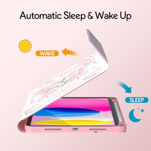 Image of YBING Keyboard Case for iPad 10th Gen 10.9 inch(2022) & 11th Gen(A16, 2025), Painted Patterns Detachable Keypad & Rotatable Magnetic Case with Pencil Holder (Butterfly Pink)
