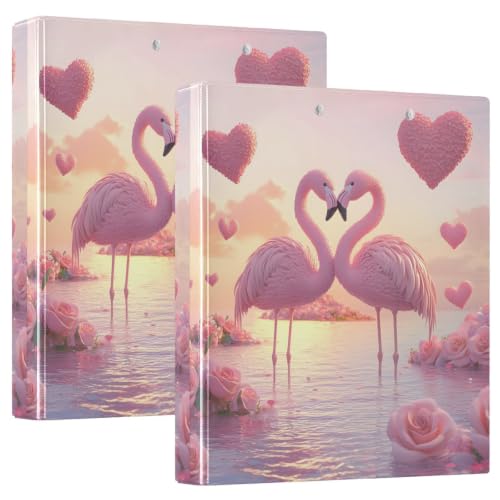 Grand classeur à 3 anneaux flamants roses ex2 idéal pour l'université et les cours de l'école