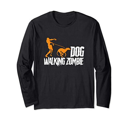 Dog Walking Zombie Funny Walking Dog Day Maglia a Manica