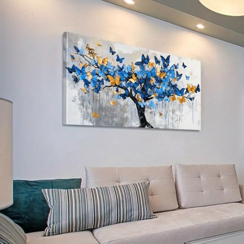 Impression sur toile abstraite bleue détails dorés cadre bois de qualité - 3