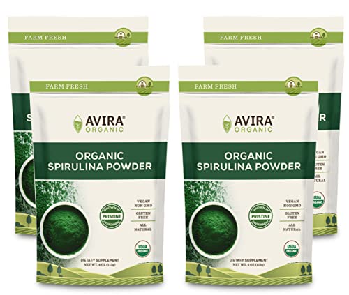 Avira Organic Spirulina Powder, Micro - Algal Superfood, Grown in Pristine Environment, Nutrient Rich, Allergen Free, Vegan, Non-GMO, Resealable 16 Oz Bag, Typical Dark Green