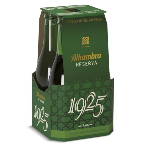 Alhambra - Reserva 1925 Cerveza Dorada Lager, 5.4% Volumen de Alcohol - Pack de 4 x 33 cl