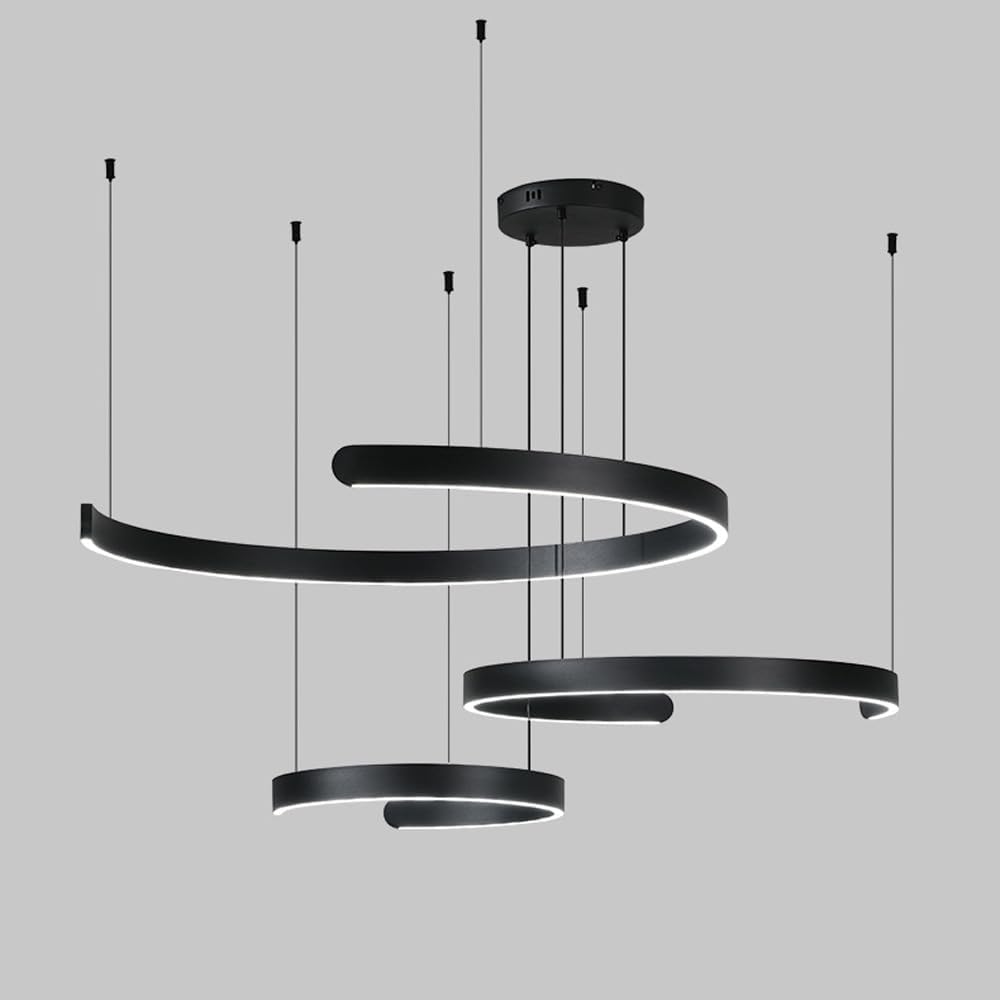 Plafonnier LED moderne noir 3 anneaux pour cuisine et chambre