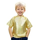 Kinder Jungen Mädchen Metallic T-Shirt Lockeres Oberteil Kurzarm Paillettiertes Performance-Party-Jazz-Tanz-T-Shirt