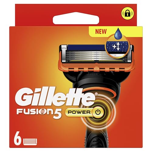 Gillette Recharges De Rasoir Fusion5 Power Pour Hommes, Pack De 6, AUTHENTIQUES, Cartouches Avec Bande Lubrifiante Améliorée, 5 Lames Pour Un Rasage Manuel...