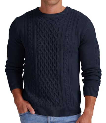 Askdeer Men's Pullover Sweater Fisherman Cable Knit Crewneck Sweater Winter Casual Knitted Sweaters with Ribbing Edge2