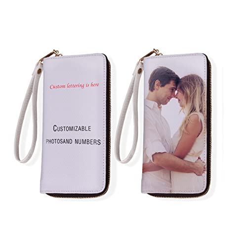 OXYEFEI Carteras Personalizadas de Mujer con Fotos y Texto, Cuero con Compartimentos y Muñequera para Tarjetas de Crédito
