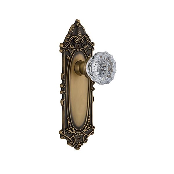 Nostalgic Warehouse 702105 Victorian Plate with Crystal Glass Knob, Passage - 2.375", Antique Brass