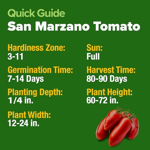 Image of HOME GROWN San Marzano Tomato Seeds 132+ Heirloom Non-GMO Seeds for Planting, High Germination, Indeterminate Roma Paste Tomato, Meaty Low Acid, Best for Sauce & Canning (Solanum lycopersicum)