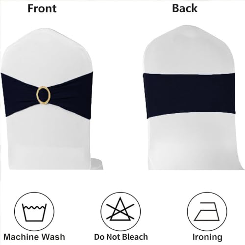 Image of Black Chair Sashes 50 Pack with Gold Buckle Slider, Spandex Sashes for Folding Chairs Wedding Party Banquet Decor