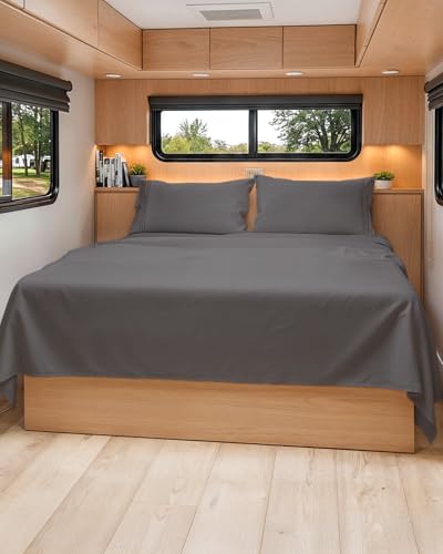 Short Queen Size 4 Piece Sheet Set - RV Short Queen, Soft, Breathable & Cooling Bed Sheets Set w/ Deep Pockets - Hotel Luxury Bedding for Women, Men, Kids, Teens, Boys & Girls - Oeko-Tex - Dark Grey