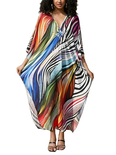 Image of KEYLORTING Plus Size Kaftan Dress Women, African Moo Moo Print Caftan, Batwing Dress, Beach Cover Up for Party and Loungewear