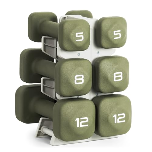 Image of Tone Fitness Neoprene Dumbbell Set with Storage Rack - Non-Slip, Anti-Roll Hand Weights for Home Gym Workouts | 20 lb, 32 lb, 50 lb, 60 lb & 100 lb Options