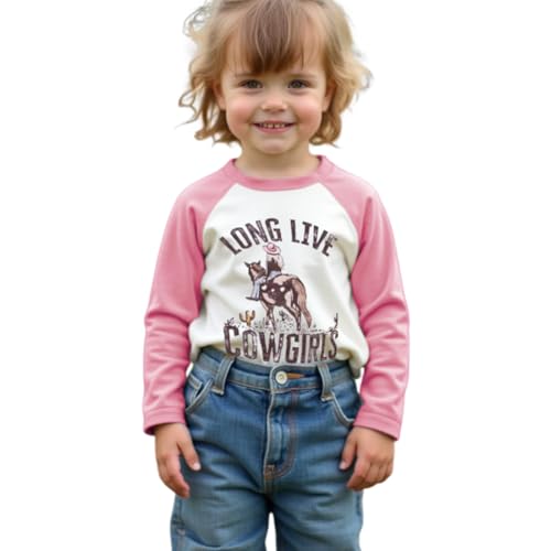 CM C&M WODRO Toddler Baby Girl Long Live Cowgirl Raglan Shirt Kid Funny Western Graphic Long Sleeve Tees Fall Jersey Top