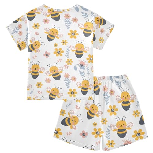 ALAZA Cute Funny Bee Pajamas Set Short Sleeve Cotton Sleepwear Summer Pjs 2 Piece 5-14Y2