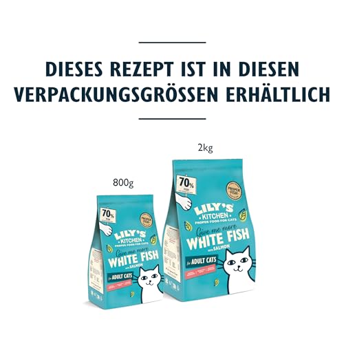 Lily's Kitchen Mit natürlichen Zutaten hergestellt Trockenfutter für ausgewachsene Katzen Weißfisch mit Lachs Getreidefreie Rezeptur 2kg