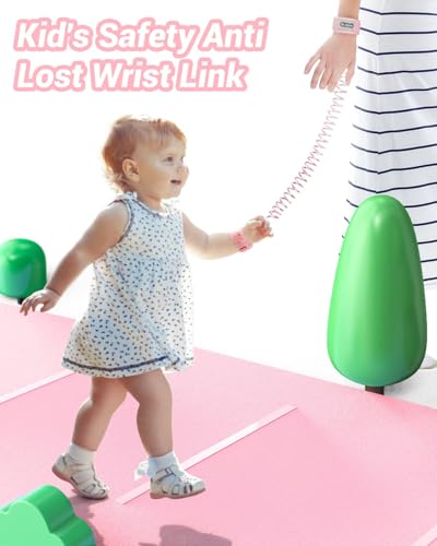 Dr.meter 2 Stück Kinder Leine, 1.2M Leine für Kinder 360 ° Drehbar Anti-verloren Gürtel Reflektierende Sicherheit Handschlaufe mit Sicherheitsschloss(Grün+Rose)