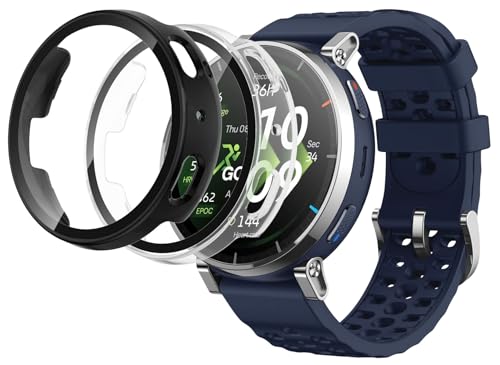 JIAYJP for Amazfit Active 3 �p �P�[�X �K���X�t�C���� ��̌^�P�[�X PC+�K���X�f�� �w��h�~ �ϏՌ� �����ȒP �����ߗ� �S�ʕی� �����^ Amazfit Active 3 �J�o�[ (�u���b�N+�N���A)