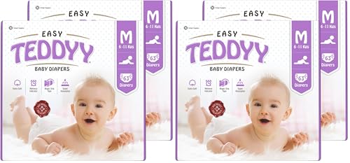 Image of TEDDYY Easy Baby M Size Diaper Tape Style |126 Count (Medium) | 6-11 kgs (Pack of 4) | Quick Absorbency | Extra Super Soft | Anti - Bacterial | Wetness Indicator with Adjustable Grip Tapes