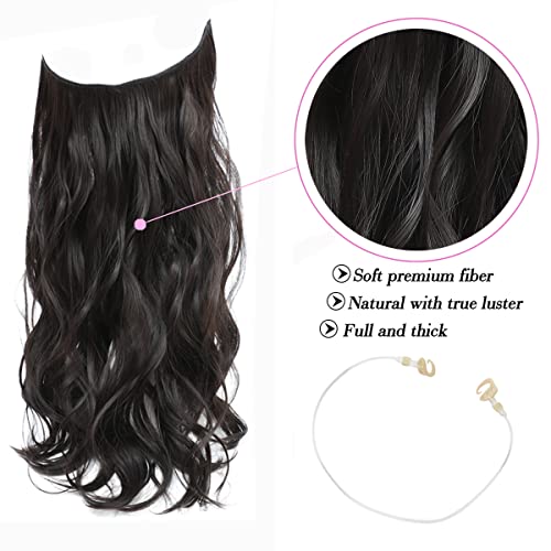 Dark Brown Hair Extensions 20 Inch Hair Extension Invisible Wire Hair Extensions Synthetic Hair Pieces for Women Natural Wavy Hair Extension - Image 3