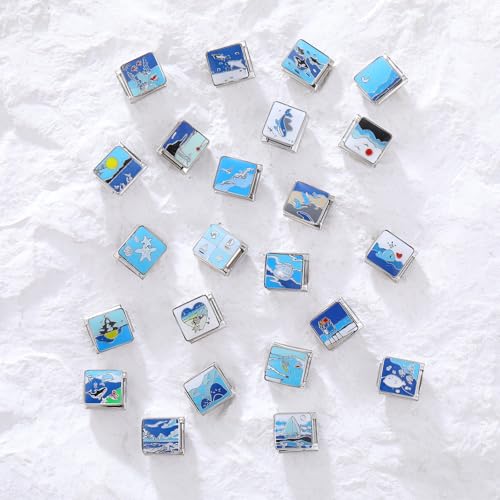 papasgix Italian Charm Bracelet Charms Set Blue Charms Brascelets 9mm Assorted Italian Charms Bracelet Links Handmade DIY Jewelry Star Marine2