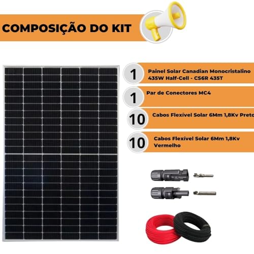 Kit Painel Solar 435W com Conector MC4 e Cabos