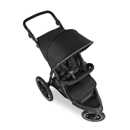Image of Hauck All-Terrain Pushchair with Pneumatic Tyres, Reclining Seat, Black | UV 50+ canopy, height-adjustable handlebar 76-108 cm, swivel lockable front wheel, up to 22 kg, large 3 kg basket
