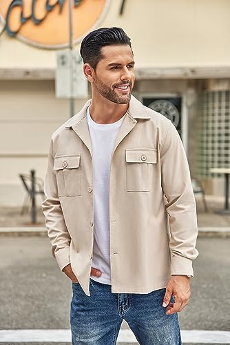 COOFANDY Men's Casual Shirt Jacket Long Sleeve Button Down Overshirt Lightweight Shacket with Pockets2