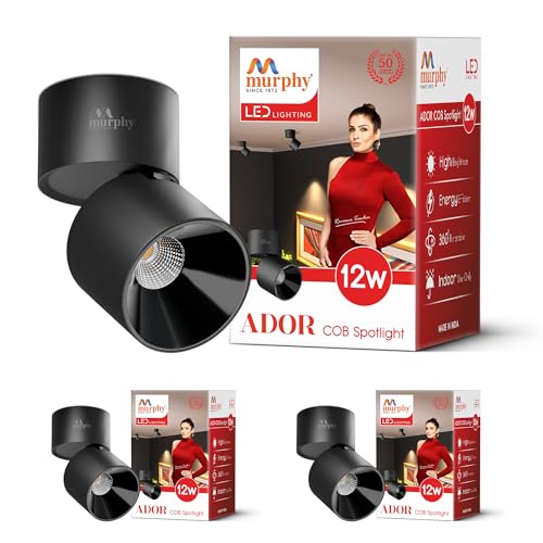 Image of Murphy Ador 12W LED Surface COB Spot Light Black Reflector | Natural White 4000K | 360 Rotatable & 90 Adjustable | Aluminium Body | BIS Approved | 2 Year Warranty | Pack of 3