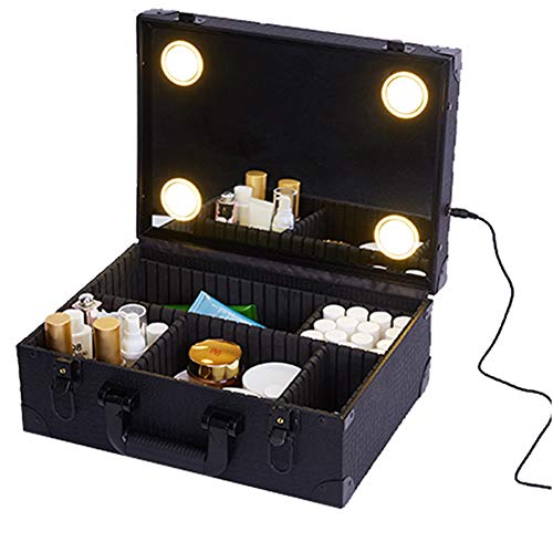 Preisvergleich Produktbild CXQD tragbare Kosmetiktasche, LED-Licht, Ladegerät, mehrschichtige Trennwand, große Kapazität, Aufbewahrungsbox