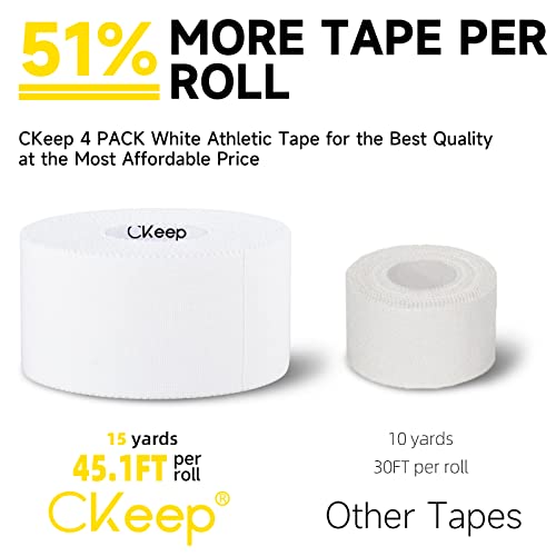 Ckeep White Athletic Tape (4 Pack), 45Ft Per Roll, Easy To Tear And No Residue, Sport Tape For Strains And Sprains, Hypoallergenic And Breathable #TOP2