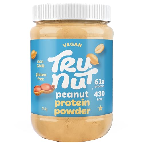 Tru-Nut Vegan Peanut Protein Powder, 454g - no sweeteners - 61% protein - ideal for smoothies and protein shakes - gluten-free - only 2 ingredients: roasted peanuts and pea protein isolate